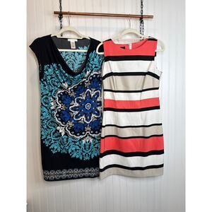 London Times Cowl Neck Shift Dress & Alyx Striped Sheath Dress Bundle Size 8